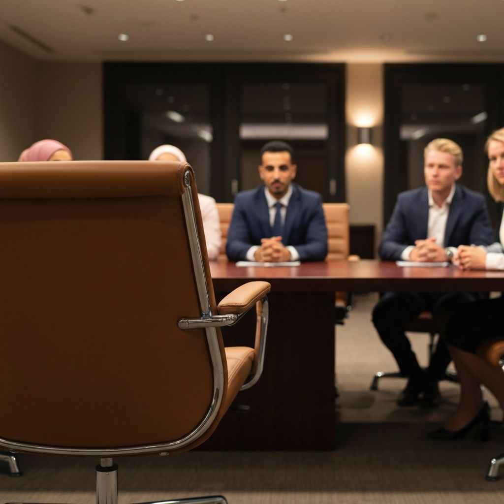 Lege CEO stoel aan vergadertafel